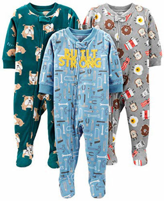 Picture of Simple Joys by Carter's Boys' 3-Pack Loose Fit Flame Resistant Fleece Footed Pajamas, Bulldogs/Breakfast/Tools, 4T