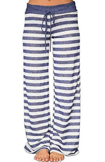 Picture of AMiERY Women's Pajamas Bottoms Lounge Pants Womens Cotton Comfy Striped Casual Palazzo Sleepwear Pajama Pants (S, Blue Striped)