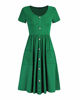 Picture of OUGES Women's Long Sleeve V Neck Button Down Midi Skater Dress with Pockets(Green395,S)