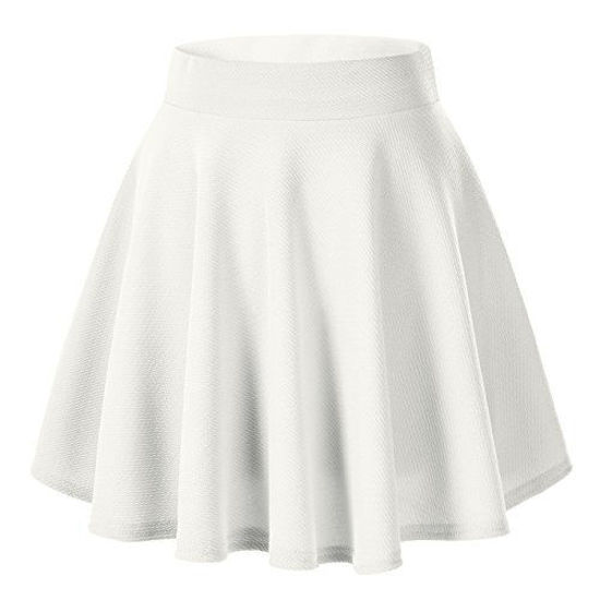 Picture of Urban CoCo Women's Basic Versatile Stretchy Flared Casual Mini Skater Skirt (Small, White)