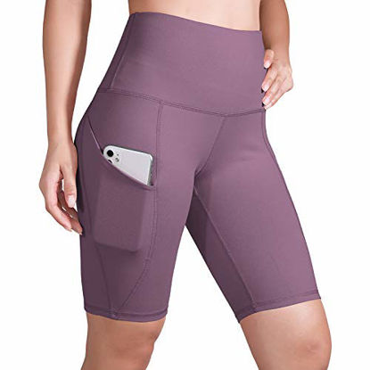 Picture of ODODOS Women's Out Pockets High Waisted Workout 9" Shorts, Yoga Athletic Cycling Hiking Sports Shorts,Lavender,Small