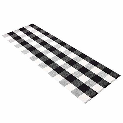 Picture of Levinis Kitchen Runner Rugs - Black and White Retro Lattice Sofa Cushion & Area Rug - Washable Hand-Woven Buffalo Checkered Floor Rugs for Laundry/Kitchen/Bathroom/Bedroom, 23.6'' x 70.8''