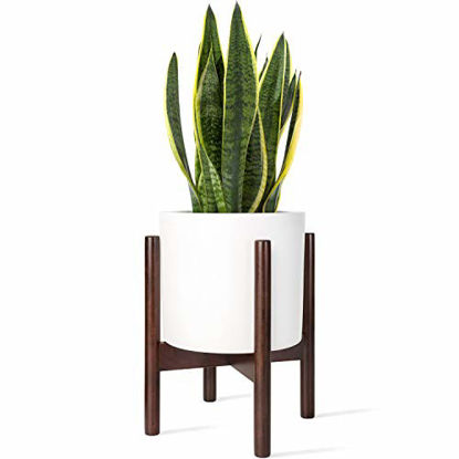 Picture of Mkono Plant Stand Mid Century Wood Flower Pot Holder (Plant Pot NOT Included) Modern Potted Stand Indoor Display Rack Rustic Decor, Up to 8 Inch Planter, Dark Brown