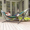 Picture of Vivere Double Cotton Hammock with Space Saving Steel Stand, (450 lb Capacity-Premium Carry Bag Included), 9', Rio Night with Charcoal Frame