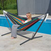 Picture of Vivere Double Cotton Hammock with Space Saving Steel Stand, (450 lb Capacity-Premium Carry Bag Included), 9', Rio Night with Charcoal Frame