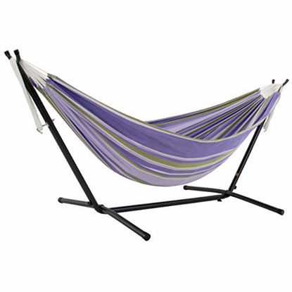 Picture of Vivere Double Cotton Hammock with Space Saving Steel Stand (450 lb Capacity - Premium Carry Bag Included) (Tranquility)