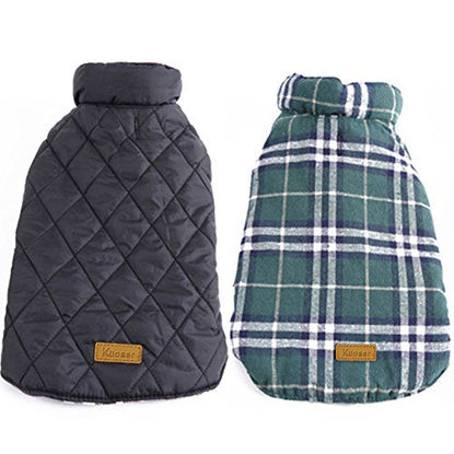 Picture of Kuoser Dog Coats Dog Jackets Waterproof Coats for Dogs Windproof Cold Weather Coats Small Medium Large Dog Clothes Reversible British Style Plaid Dog Sweaters Pets Apparel Winter Vest for Dog Green S