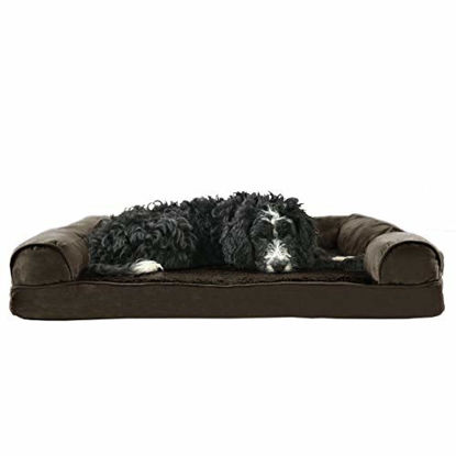 Picture of Furhaven Pet Dog Bed - Memory Foam Ultra Plush Faux Fur and Suede Traditional Sofa-Style Living Room Couch Pet Bed with Removable Cover for Dogs and Cats, Espresso, Large