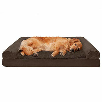 Picture of Furhaven Pet Dog Bed - Cooling Gel Memory Foam Ultra Plush Faux Fur and Suede Traditional Sofa-Style Living Room Couch Pet Bed with Removable Cover for Dogs and Cats, Espresso, Jumbo