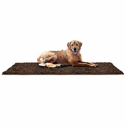 Picture of Furhaven Pet Dog Mat - Muddy Paws Absorbent Chenille Shammy Bath Towel and Food Mat Rug for Dogs and Cats, Mud (Brown), Runner