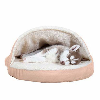 Picture of Furhaven Pet Dog Bed - Orthopedic Round Cuddle Nest Faux Sheepskin Snuggery Blanket Burrow Pet Bed with Removable Cover for Dogs and Cats, Cream, 26-Inch
