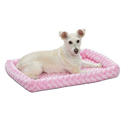 Picture of 30L- Inch Pink Dog Bed or Cat Bed w/ Comfortable Bolster | Ideal for Medium Dog Breeds & Fits a 30-Inch Dog Crate | Easy Maintenance Machine Wash & Dry | 1-Year Warranty