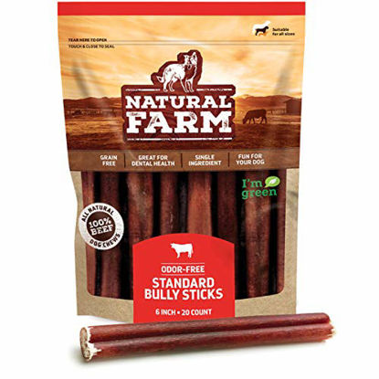 Picture of Natural Farm Bully Sticks - 6-Inch Long, 20-Count (16oz / 1.0 lb Per Pack) - 100% Beef Chews, Grass-Fed, Non-GMO, Grain-Free, Fully Digestible Treats to Keep Your Puppies, Small and Medium Dogs Busy