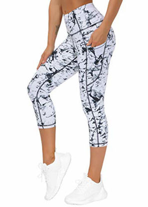 Picture of THE GYM PEOPLE Thick High Waist Yoga Pants with Pockets, Tummy Control Workout Running Yoga Leggings for Women (Small, Z- Capris Marble)