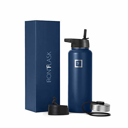 Picture of Iron Flask Sports Water Bottle - 18 Oz, 3 Lids (Straw Lid), Vacuum Insulated Stainless Steel, Hot Cold, Modern Double Walled, Simple Thermo Mug, Hydro Metal Canteen (Blue)