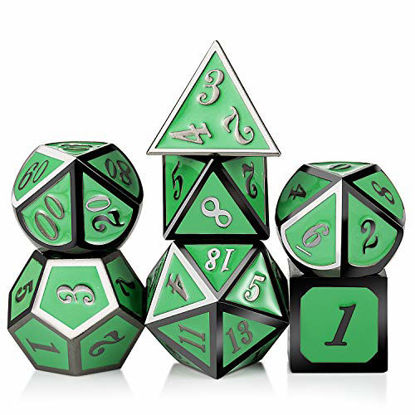 Picture of Green DND Dice Set Metal,DNDND Metallic D&D Dice with Metal Case for Dungeons and Dragons DND Game Collector Roleplay (Green and Black)