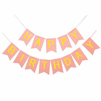 Picture of WESTGO Birthday Decorations, Pink and Golden Premium Quality Happy Birthday Banners with Golden Sparkle Shimmering Letters, Reusable Birthday Party Supplies Perfect for Kids Girls and Women