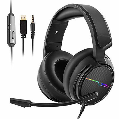 Picture of Jeecoo Xiberia Stereo Gaming Headset for PS4 PS5 Xbox One S- Over Ear Headphones with Noice Cancelling Microphone - LED Light Soft Earmuffs for PC Laptops Mobiles