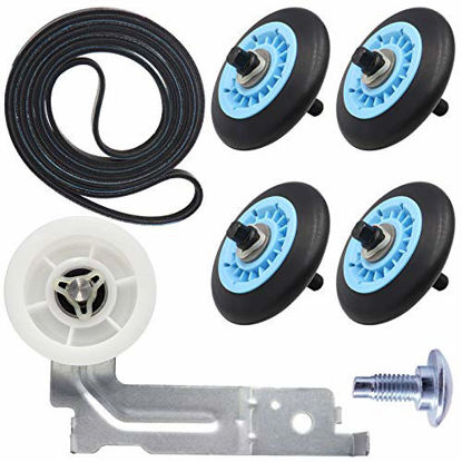 Picture of Upgraded Dryer Repair Kit for samsung Dryer Belt Kit Includes DC97-16782A Dryer Drum Roller, 6602-001655 Dryer Belt, DC93-00634A Dryer Idler Pulley, Replacement AP5325135 AP6038887 AP4373659 PS4221885, Figures 5 and 6 are Fit Models.