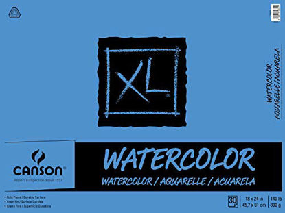 Picture of Canson XL Series Watercolor Textured Paper Pad for Paint, Pencil, Ink, Charcoal, Pastel, and Acrylic, Fold Over, 140 Pound, 18 x 24 Inch, 30 Sheets