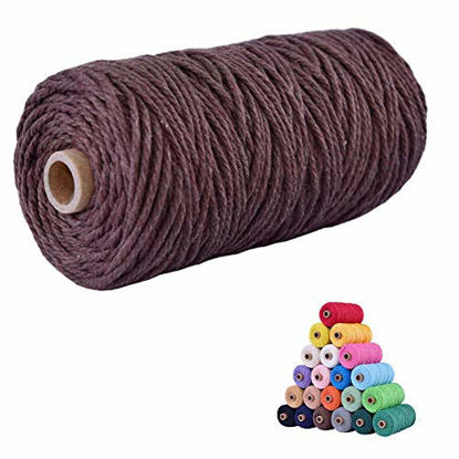Picture of flipped 100% Natural Macrame Cotton Cord,3mm x109 Yard Twine String Cord Colored Cotton Rope Craft Cord for DIY Crafts Knitting Plant Hangers Christmas Wedding Décor (Dark Brown, 3mm109yards)