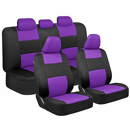 Picture of BDK PolyPro Car Seat Covers, Full Set in Purple on Black - Front and Rear Split Bench Protection, Easy Install with Two-Tone Accent, Universal Fit for Auto Truck Van SUV