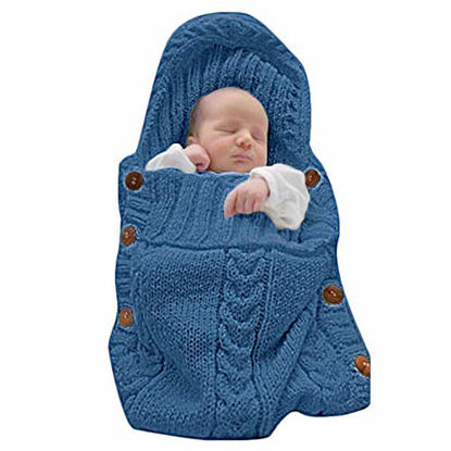 Picture of XMWEALTHY Newborn Baby Wrap Swaddle Blanket Knit Sleeping Bag Receiving Blankets Stroller Wrap for Baby(Dark Blue) (0-6 Month)