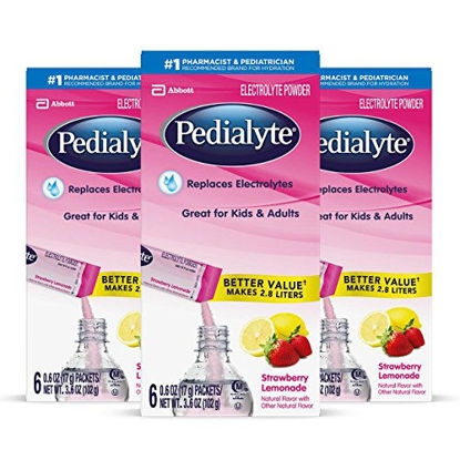 Picture of Pedialyte Electrolyte Powder, Strawberry Lemonade, Electrolyte Hydration Drink 0.6 oz Powder Packs, 18 Count