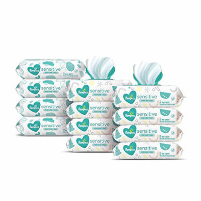 Picture of Baby Wipes, Pampers Sensitive Water Based Baby Diaper Wipes, Hypoallergenic and Unscented, 8 Pop-Top Packs with 4 Refill Packs for Dispenser Tub, 864 Total Wipes (Packaging May Vary)