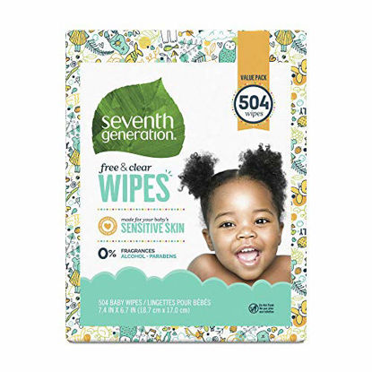 Picture of Seventh Generation Baby Wipes, Free & Clear with Flip Top Dispenser, White, unscented, 504 Count