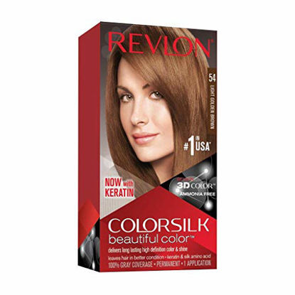 Picture of Revlon Colorsilk Beautiful Color Permanent Hair Color with 3D Gel Technology & Keratin, 100% Gray Coverage Hair Dye, 54 Light Golden Brown