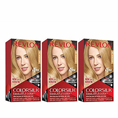 Picture of Revlon Colorsilk Beautiful Color Permanent Hair Color with 3D Gel Technology & Keratin, 100% Gray Coverage Hair Dye, 74 Medium Blonde