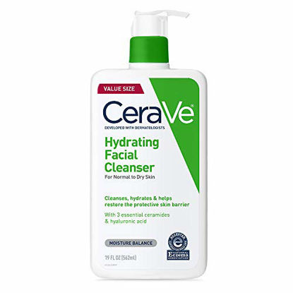 Picture of CeraVe Hydrating Facial Cleanser Moisturizing NonFoaming Face Wash with Hyaluronic Acid, Ceramides & Glycerin, Unscented, 19 Fl Oz