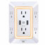 Picture of USB Wall Charger, Surge Protector, POWRUI 6-Outlet Extender with 2 USB Charging Ports (2.4A Total) and Night Light, 3-Sided Power Strip with Adapter Spaced Outlets - WhiteETL Listed