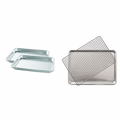 Picture of Nordic Ware Natural Aluminum Commercial Baker's Quarter Sheet, 2-Pack & Half Sheet with Oven Safe Nonstick Grid, 2 Piece Set, Natural