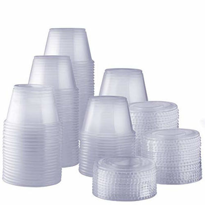 Picture of [200 Sets - 4 oz.] Plastic Disposable Portion Cups with Lids, Souffle Cups, Jello Cups