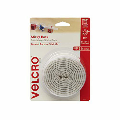 Picture of VELCRO Brand 5 Ft x 3/4 In | White Tape Roll with Adhesive | Cut Strips to Length | Sticky Back Hook and Loop Fasteners | Perfect for Home, Office or Classroom