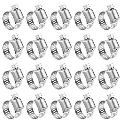 Picture of LOKMAN Hose Clamp, 20 Pack Stainless Steel Adjustable 10-16mm Size Range Worm Gear Hose Clamp, Fuel Line Clamp for Plumbing, Automotive and Mechanical Application