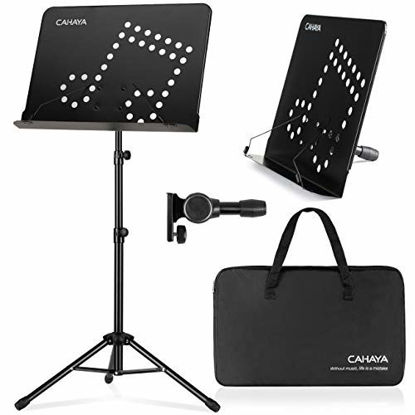 Picture of CAHAYA 2 in 1 Dual Use Sheet Music Stand & Desktop Books Stand with Carrying Bag Foldable Tripod Portable Sturdy for Laptop Projector Books Tabletop Stand