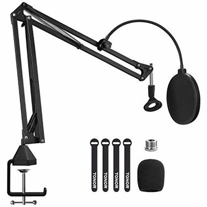 Picture of Microphone Arm Stand, TONOR Adjustable Suspension Boom Scissor Mic Stand with Pop Filter, 3/8" to 5/8" Adapter, Mic Clip, Upgraded Heavy Duty Clamp for Blue Yeti Nano Snowball Ice and Other Mics(T20)