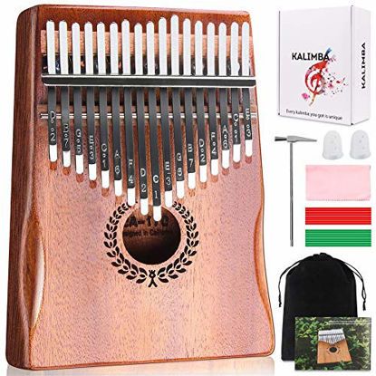 Picture of Kalimba 17 Keys Thumb Piano, Easy to Learn Portable Musical Instrument Gifts for Kids Adult Beginners with Tuning Hammer and Study Instruction. Known as Mbira, Wood Finger Piano