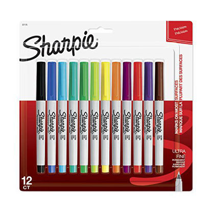 Picture of Sharpie 37175 Permanent Markers, Ultra-Fine Point, Assorted Colors, 12 Pack