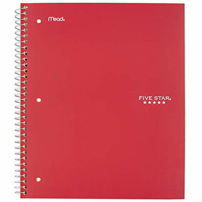 Picture of Five Star Spiral Notebook, 5 Subject, College Ruled Paper, 200 Sheets, 11" x 8-1/2", School, Wired, Red (72077)