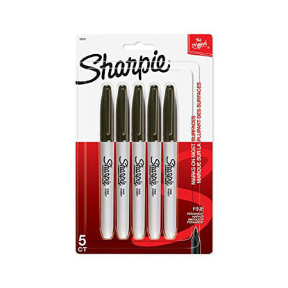 Picture of Sharpie Permanent Marker, Fine Point, Black, Pack of 5