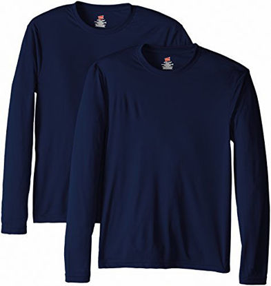 Picture of Hanes Men's Long Sleeve Cool Dri T-Shirt UPF 50+, XX-Large, 2 Pack ,Navy