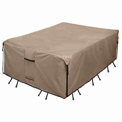 Picture of ULTCOVER Rectangular Patio Heavy Duty Table Cover - 600D Tough Canvas Waterproof Outdoor Dining Table and Chairs General Purpose Furniture Cover Size 111L x 74W x 28H inch