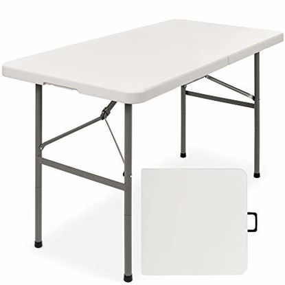Picture of Best Choice Products 4ft Indoor Outdoor Heavy Duty Portable Folding Plastic Dining Table w/Handle, Lock for Picnic, Party, Camping - White