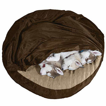 Picture of Furhaven Pet Dog Bed - Cooling Gel Memory Foam Orthopedic Round Cuddle Nest Micro Velvet Snuggery Blanket Pet Bed with Removable Cover for Dogs and Cats, Espresso, 35-Inch