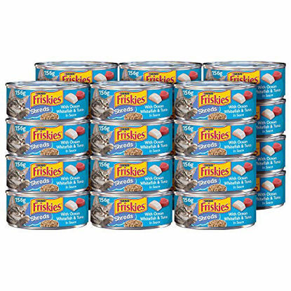 Picture of Purina Friskies Wet Cat Food, Shreds With Ocean Whitefish & Tuna in Sauce - (24) 5.5 oz. Cans