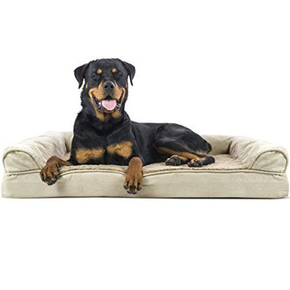 Picture of Furhaven Pet Dog Bed - Orthopedic Ultra Plush Faux Fur and Suede Traditional Sofa-Style Living Room Couch Pet Bed with Removable Cover for Dogs and Cats, Clay, Jumbo